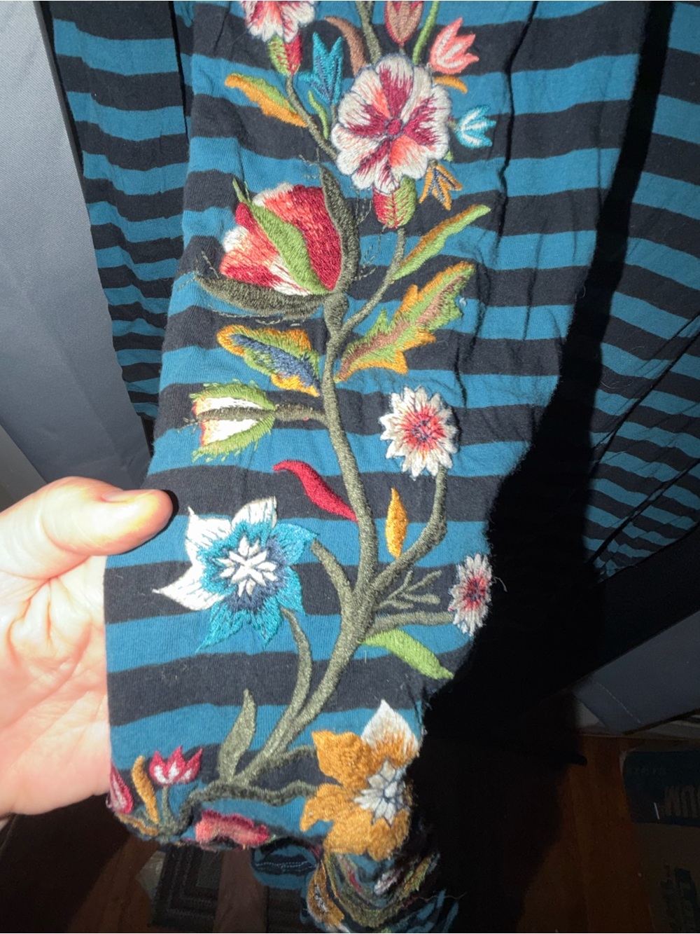 Striped Blue and Black Embroidered Long Sleeve Tunic - Picture 3 of 3